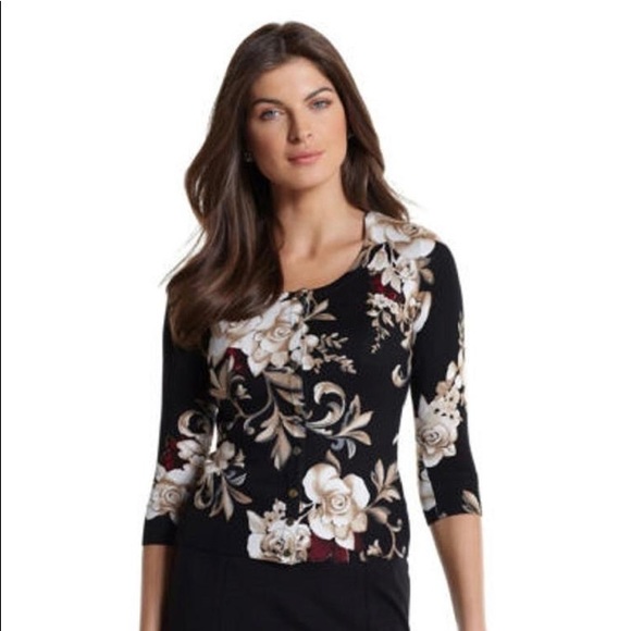 White House Black Market FLORAL 3/4SLEEVE CARDIGAN - Picture 1 of 5